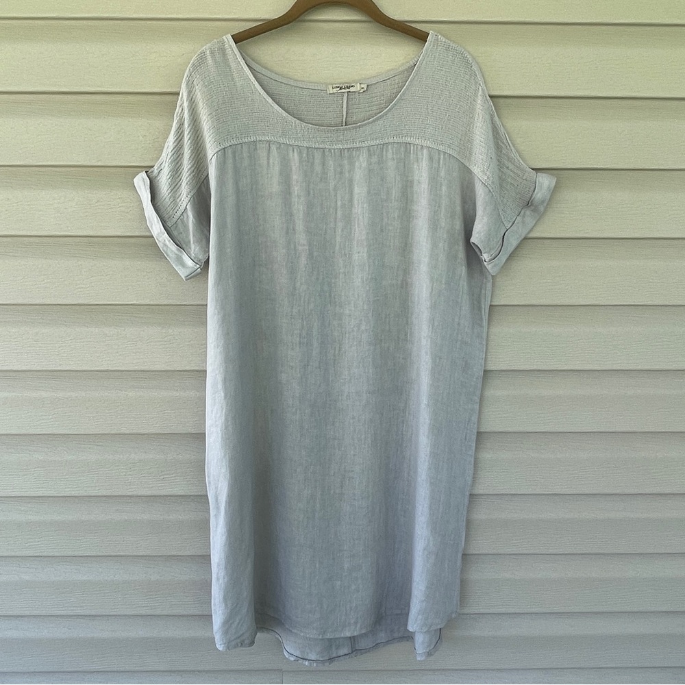 Lungo L'arno Gray Linen Made In Italy Lagenlook Popover Tunic Dress Size S